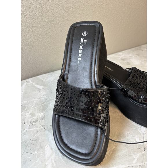 Women’s NOBO No Boundaries Ashton‎ Y2K Platform Sandal Black Size 8 New Slip On - Picture 2 of 9